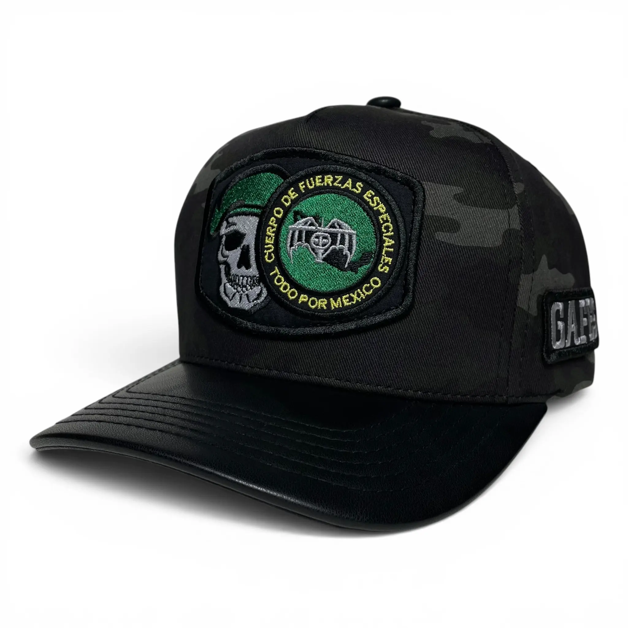GAFES Mexico Fuerzas Especiales Camo Snapback Hat - Camouflage Design & Skull Emblem Adjustable Mexican Army Hat