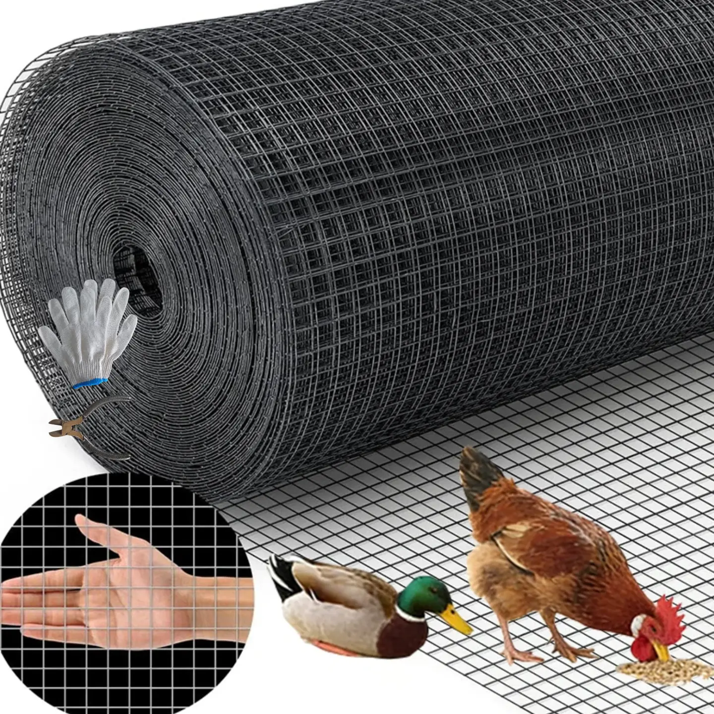 Hardware Cloth 36 in x 100 ft, 1/2 in 19 Gauge Galvanized Wire Mesh Roll  with Snips/Gloves, Weather-Resistant Vinyl Coated Chicken Wire Fencing, Heavy Duty Welded Garden Plant Fencing for chicken coop Rabbit Cage Snake Fence Pest Control