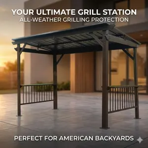 6.5x12FT Hardtop Grill Gazebo BBQ Gazebo with Galvanized Steel Roof and Side Shelves Permanent Metal Grill Canopy for Patio Backyard Deck BBQ Area Essentials Backyard Makeover Ideas Outdoor Grilling Station Shelter