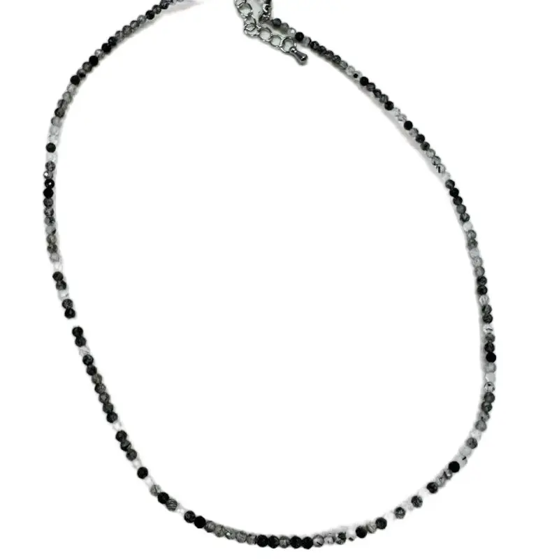 Dainty Tourmalinated Quartz 2mm Crystal Necklace Custom Clear flower agate Live