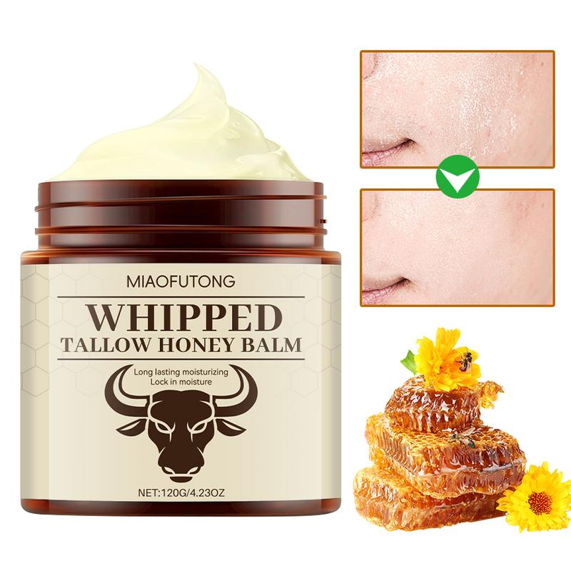 MIAOFUTONG Whipped Grass-Fed Beef Tallow & Honey Balm Deep Moisture Boost Cream for Dry Skin All-Natural Hydrating Body Care Moisturizing Sunscreen Facial Hydrate 120g
