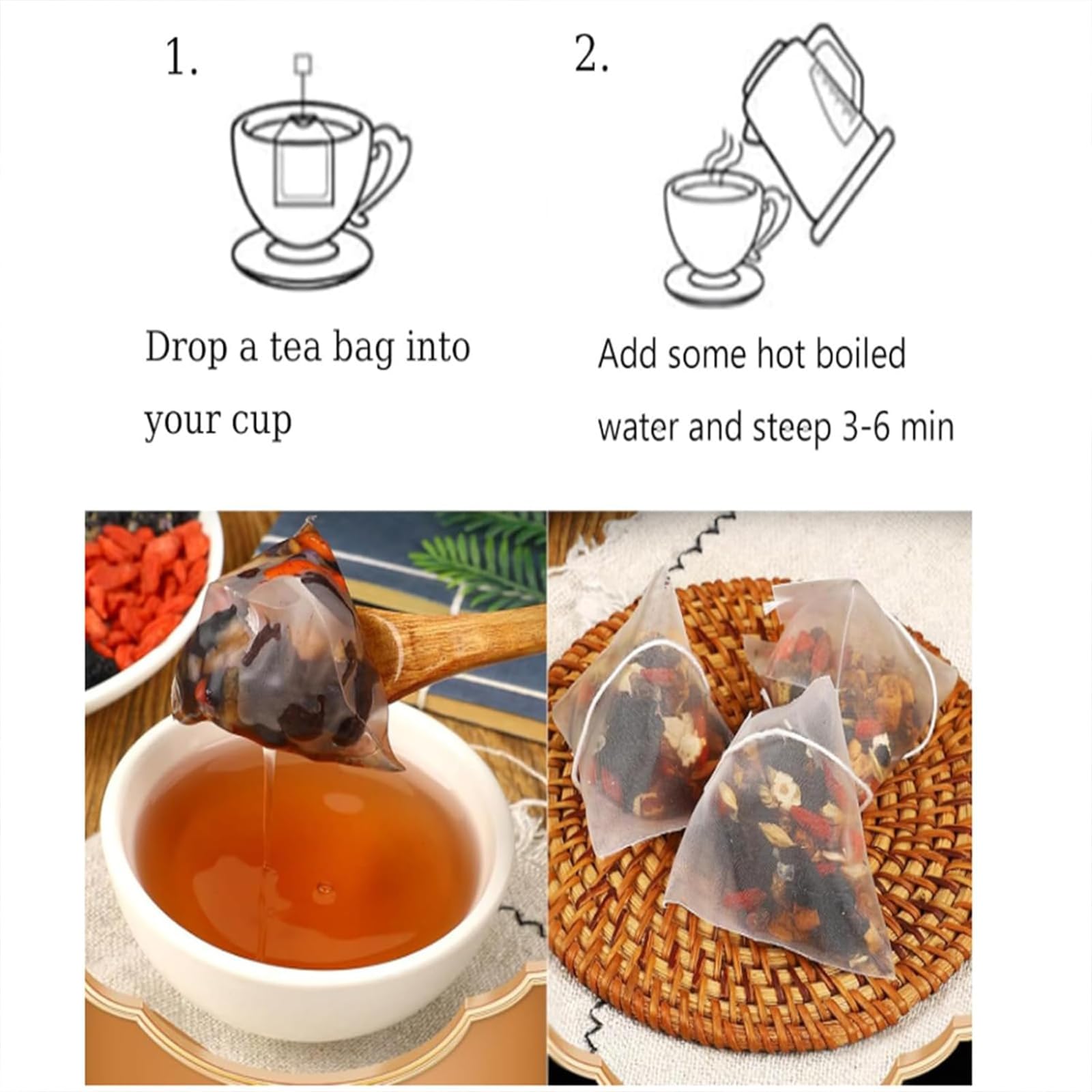 30 bags Kidney Tea,  Turmeric Kidneys Teabag Formula Ginseng Eight Treasure, Turmeric Kidney Cleanse Detox & Repair Tea, Ginseng Goji Berry Mulberry Herbal Teabags For Men