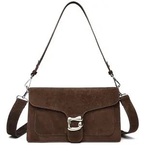 Travistar Women's Trendy Small Crossbody Bag Suede Handbag with 2 Straps for Evening Clutch and Shoulder Use