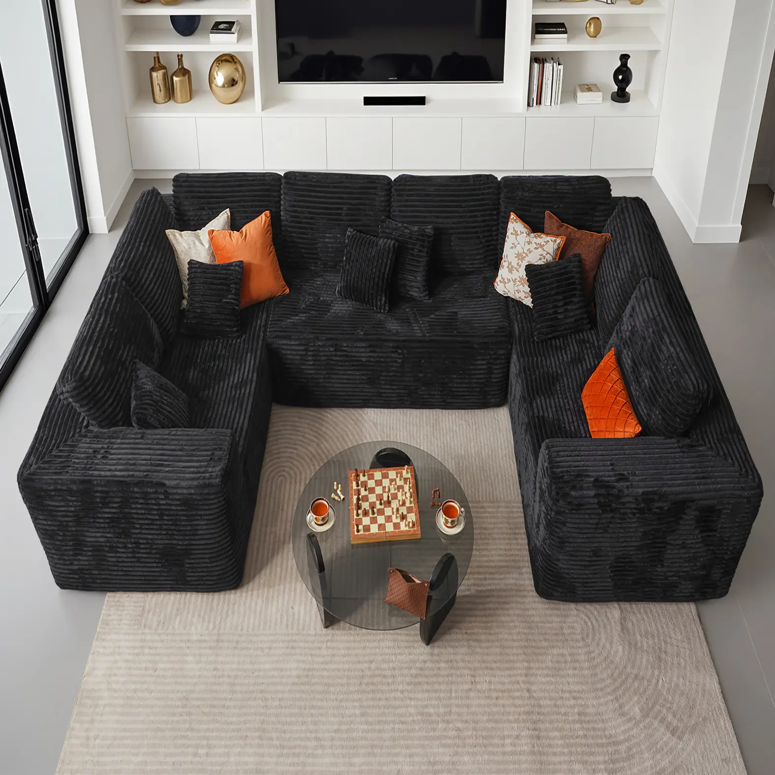 Weaxty 135'' Modern Corduroy Upholstered Corner Sectional Sofa, 6-Seater Minimalist Modular Couch with Soft Cushions, Pillows & Wider Armrests, Ready to Go Living Room Furniture (No Assembly, 3 Packages Shipping)