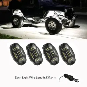 4/8 /12 Pods Quick Connect White Rock Lights, 30 Full Angle SMD Chips, 4M Extension Wires Each Light, 6000K Pure White, High Adhesive Stickers,  IP67 Waterproof Car Underglow Lights Fits for Trucks Trailer SUV ATV UTV