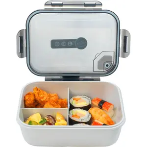 Bento Box Adult Lunch Box, 3 Compartment Meal Prep Containers with , Clear Lunch Box Containers for Adults Men Women,  Storage Containers - Microwave, Dishwasher Safe (Gray-Solid)