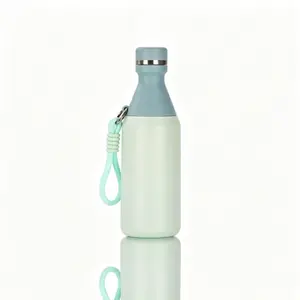 1pc Smooth Matte Vacuum Bottle - Cup Lid, Wide Mouth, Wrist Strap - Hot/Cold for Office Commute Travel