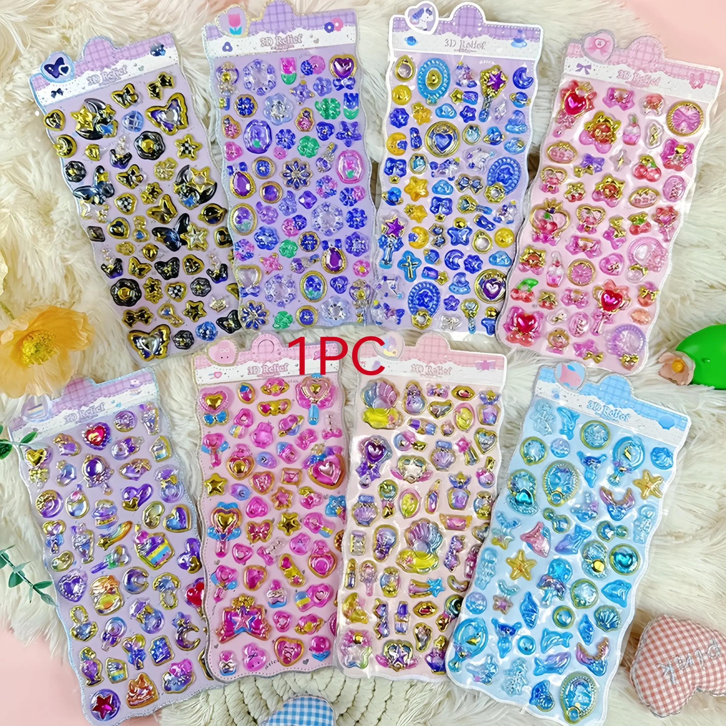 3D Bling Gem Rhinestone Stickers, Shiny Bubble Crystal Heart Shapes Star Bow Diamond Stickers, Cute Self‑Adhesive Kawaii Decor Stickers for Phone Case Journal Scrapbooking DIY Crafts, Perfect Girls Kids Reward Toys & Gift