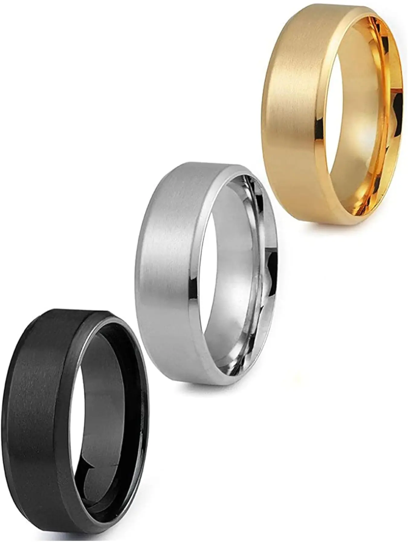 Stainless Steel Rings for Men Wedding Ring Cool Simple Stacking Ring Band 8MM Width 3 Pcs A Set Matching Rings Stackable Ring Set