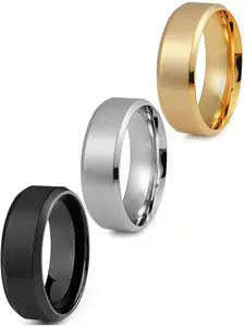 Stainless Steel Rings for Men Wedding Ring Cool Simple Band 8MM Width 3 Pcs A Set