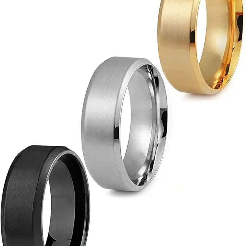 Stainless Steel Rings for Men Wedding Ring Cool Simple Stacking Ring Band 8MM Width 3 Pcs A Set Matching Rings Stackable Ring Set Metal Rings