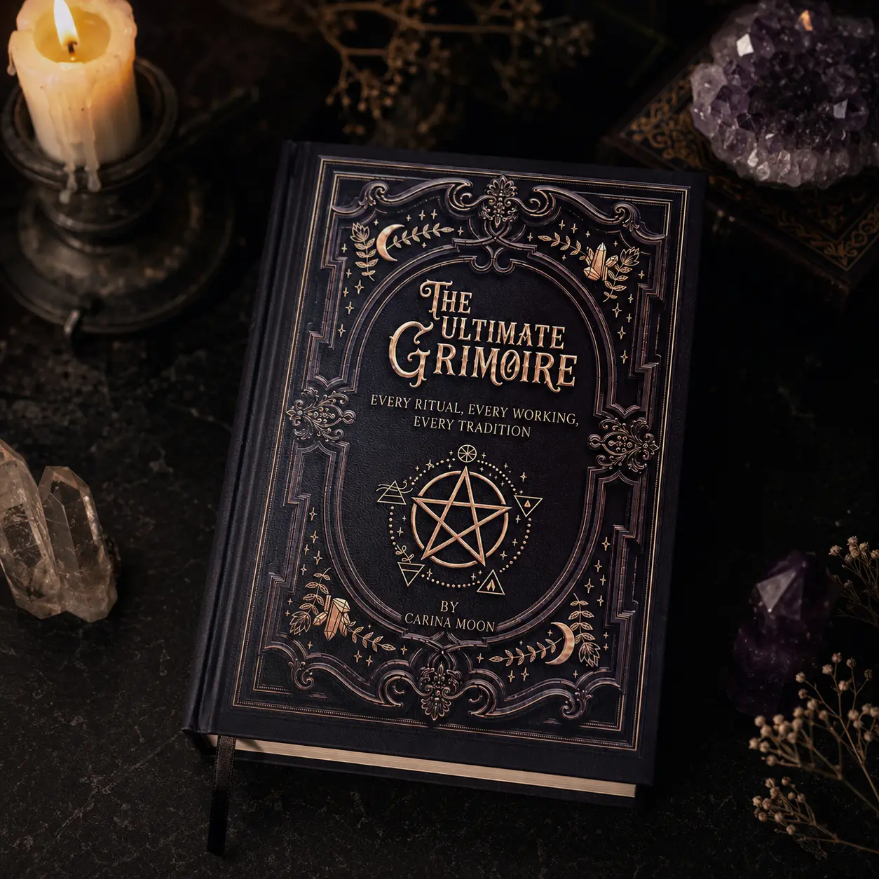 The Ultimate Grimoire by Carina Moon - Leather-Bound Hardcover Occult Book with Gold Foil, 32 Red Rites and 55 Chapters on Protection, Astral Projection, Dream Work, Shadow Work and Hidden Knowledge