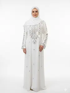 Deluxe Abaya Strass Crystal Luxury Dress and Scarf in Navy Blue with Elegant Crystal Embellishments for Versatile Occasions