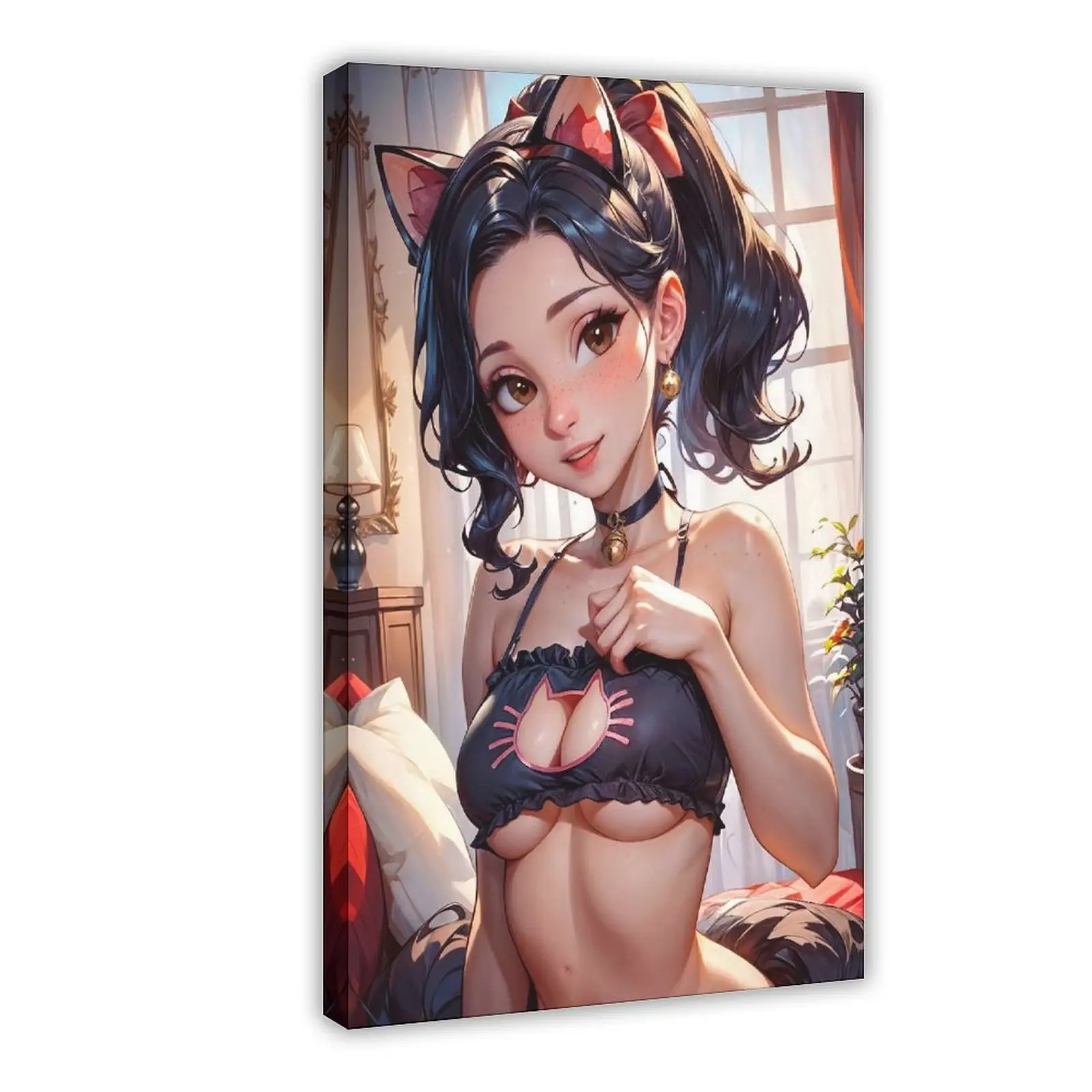 Anime Cute Sexy Cat Girl Canvas Poster Wall Art for Home Bedroom Office Dorm Room Decor