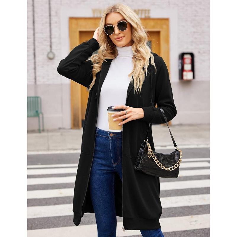 Women Casual Zip up Fleece Hoodies Tunic Sweatshirt Long Hoodie Jacket S-XXXL