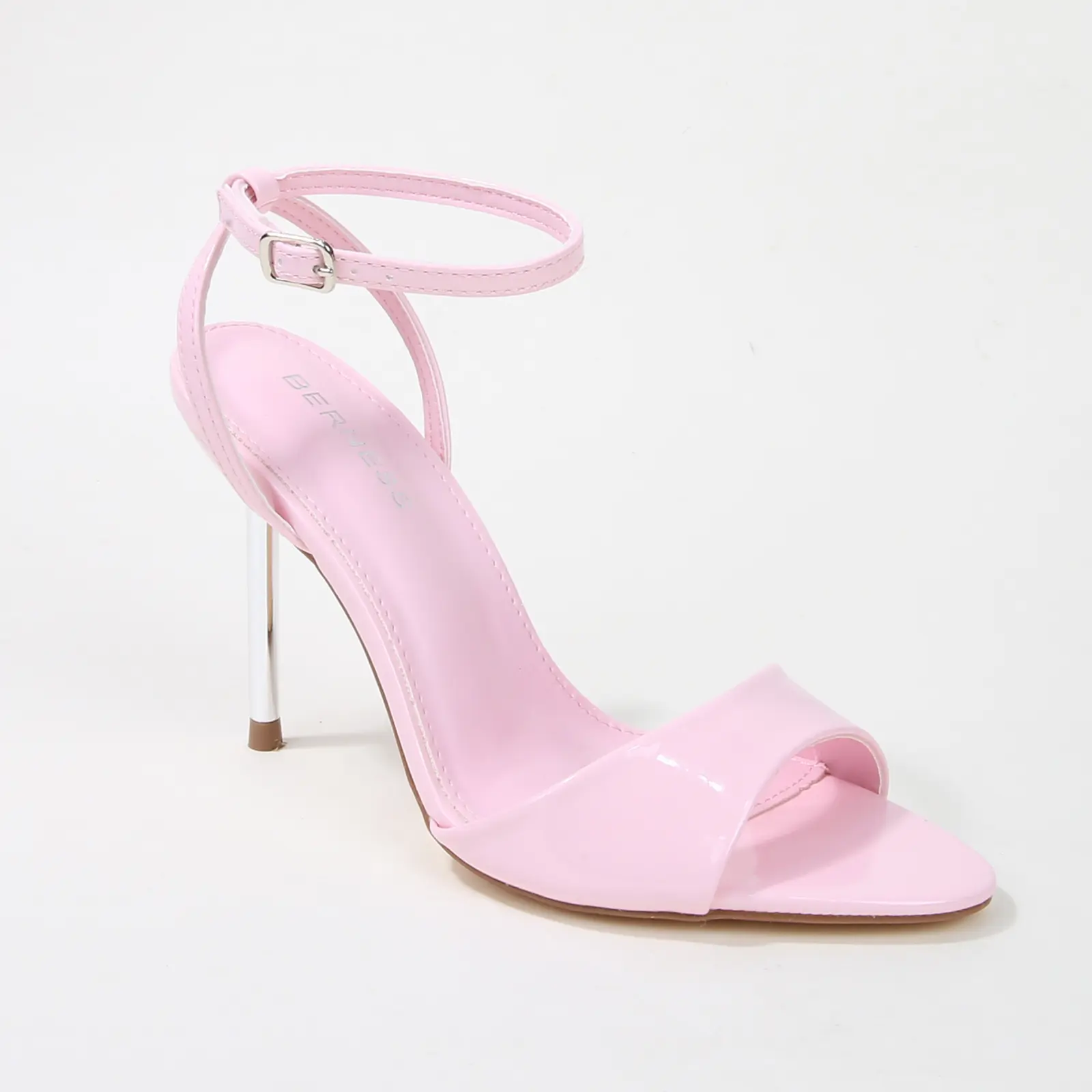 Women's Formal Open-Toe Ankle-Strap Slim High-Shine Patent Stiletto Sandals - Comfortable Shoe with Polished Metallic Heel for Weddings, Parties