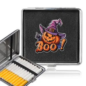 Cigarette Storage Box, 1 Count Pumpkin Pattern Cigarette Case with Lid & Opening Button, Cigarette Organizer for Home & Travel
