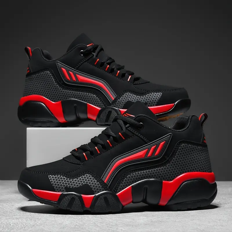 UPGROTH Men's Chunky Low-Top Sneakers, Breathable Black & Red Sports Training Shoes with Cushioned Support & Non-Slip Rubber Sole for Gym to City Walks, Footwear, Breathable Versatile, Athletic