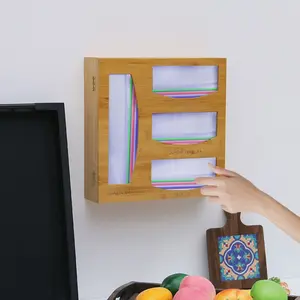 Kitchen Drawer Food Bag Storage Organizer with externa snap, Divided Compartments,Bamboo-made Storage Bag Organizer, Zipper Bag Storage Device for Kitchen Drawers,Compatible with Gallons,Quarts,Sandwiches,Kitchen Accessories