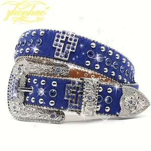 New Western Diamond Studded Belt Bling Rhinestone Belt Cowboy Cowgirl Cinto De Strass Skull For Women Men Fashion Ceinture Femme punk belt pink bb belt