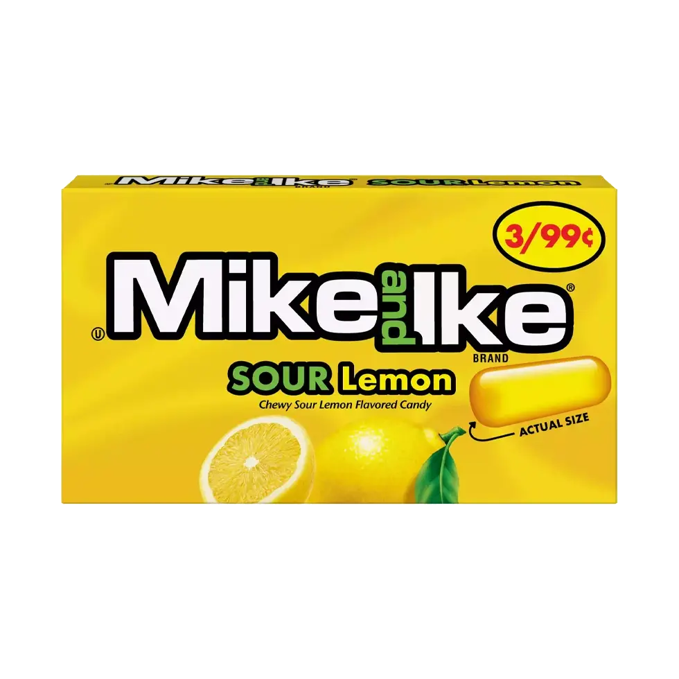 Mike and Ike Sour Lemon 0.78 oz. Box 24 ct. - Sweet and Chewy Candy with Lemon Flavor - 24 Count Box Snack Bonbon