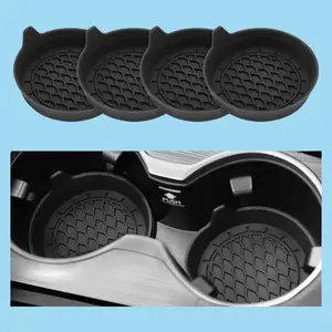 SINGARO Car Cup Holder Coaster 4 Pack, Silicone Insert for Universal Non-Slip Cup Holders, Durable & Leak-Proof, Car Accessories for Women & Men, Black
