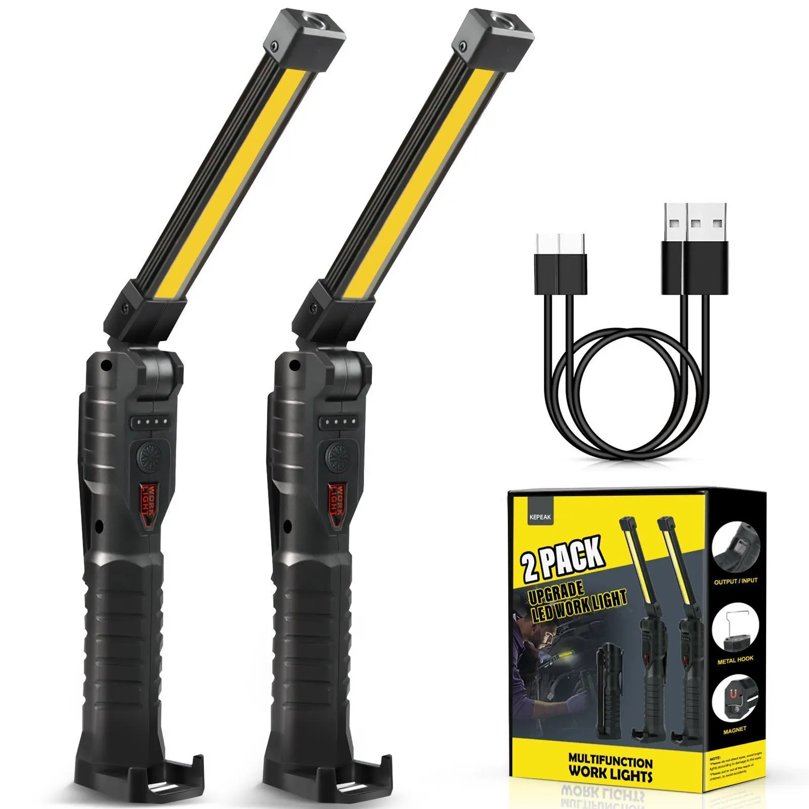 【SUMMER SALE】 LED Work Flashlights, USB-CRechargeable, Magnetic Base & Hook, 360° Rotation, 5Modes for Car Repairs, Emergency, Tight Spots, PerfectChristmas & New Year Gift Idea, Usb Work Light, Magnet Sticks To Metal, Emergency Light Job Site Lighting