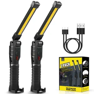 Rechargeable LED Work Light (1 Pack/2 Pack) with USB Charging, High Lumen Flashlight, Magnetic Base, 180° Rotatable Foldable Design, 7 Modes, Portable Flood Inspection Light for Car Repair, Outdoor Use, Usb Work Light