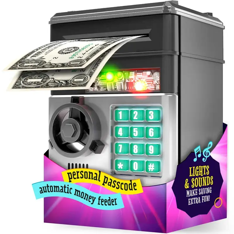 Piggy Bank for Boys Adults, Electronic ATMCoin Cash Bank with Password Code Lock and Auto GrabBill Slot, Large Capacity Coin Bank Money Jar for Adults,Designed for All US Coins, Capacity 10000+ Decor Ornaments