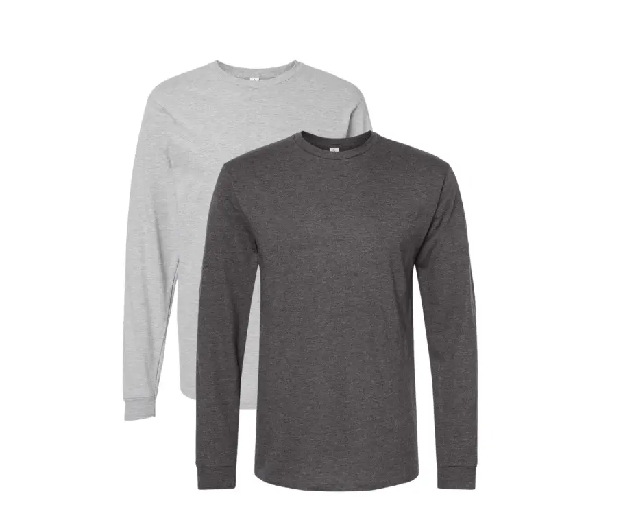 Tultex Men's Heavyweight Jersey Long Sleeve T-Shirt,  Heather Grey+Heather Charcoal 2 Pack, 3XL