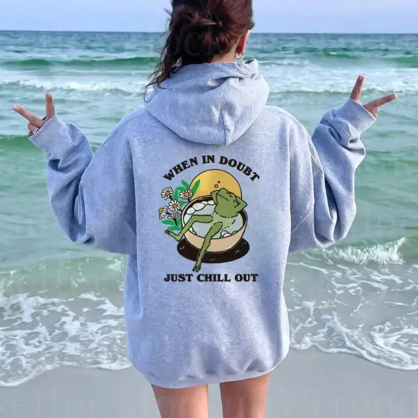Chill Frog Hoodie, Retro Cottagecore Graphic Pullover, Cute Frog Lover Hoodie, Positive Quote Streetwear, Vintage Animal Gift