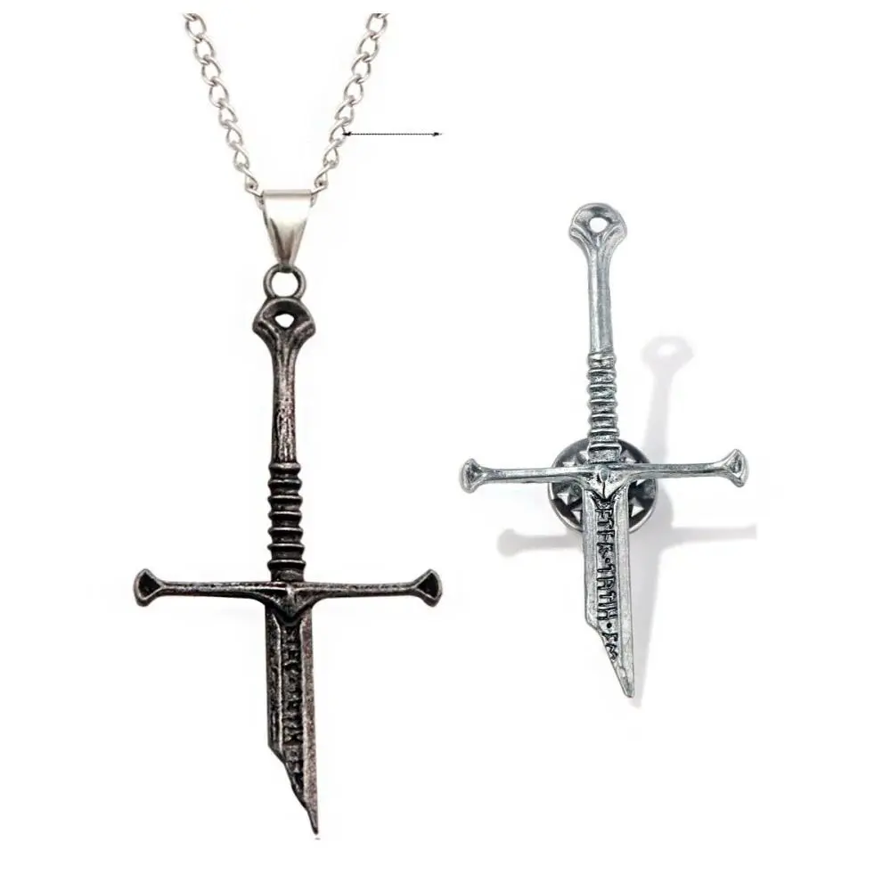 Hot Geometry Cross Sword Pendant Necklace Brooch Trendy Retro Versatile Personalized Punk Film and Television Accessories Gifts