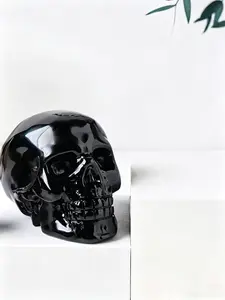 Hand Carved Healing Crystal Obsidian Skull Statue, Natural Material, Unique Design, Ideal Gift for Decorators and Collectors