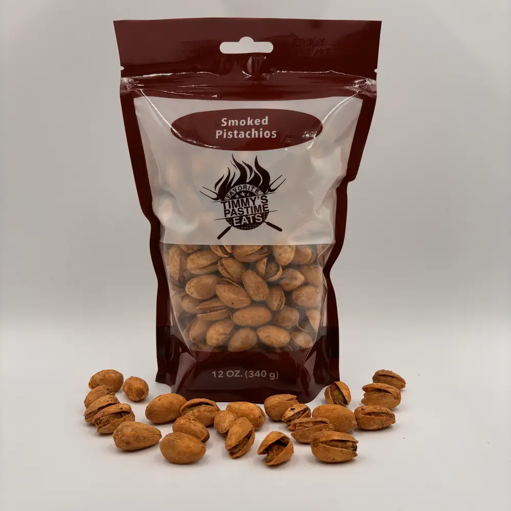 Timmy's Pastime Smoked Pistachios Snack - Natural, Savory, Spiced, Crunchy Gourmet Nut Treat, Beef-Infused On-the-Go Munching Option