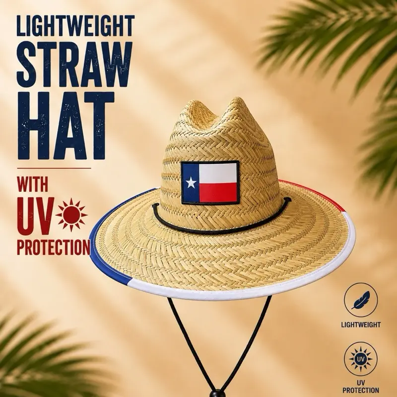 Texas Flag Straw Hat for Men & Women – Lightweight Wide Brim UV Protection Summer Hat