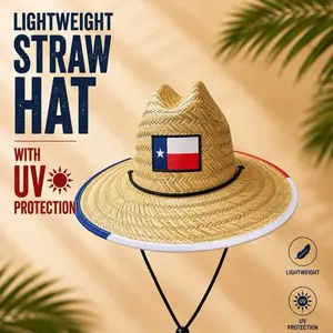 Texas Flag Straw Hat for Men & Women – Lightweight Wide Brim UV Protection Summer Hat