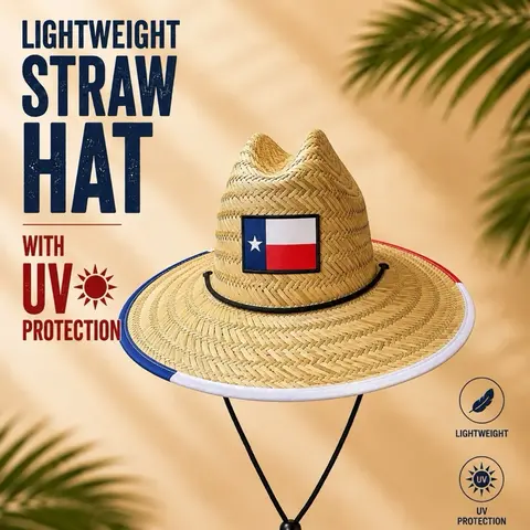 Texas Flag Straw Hat for Men & Women – Lightweight Wide Brim UV Protection Summer Hat