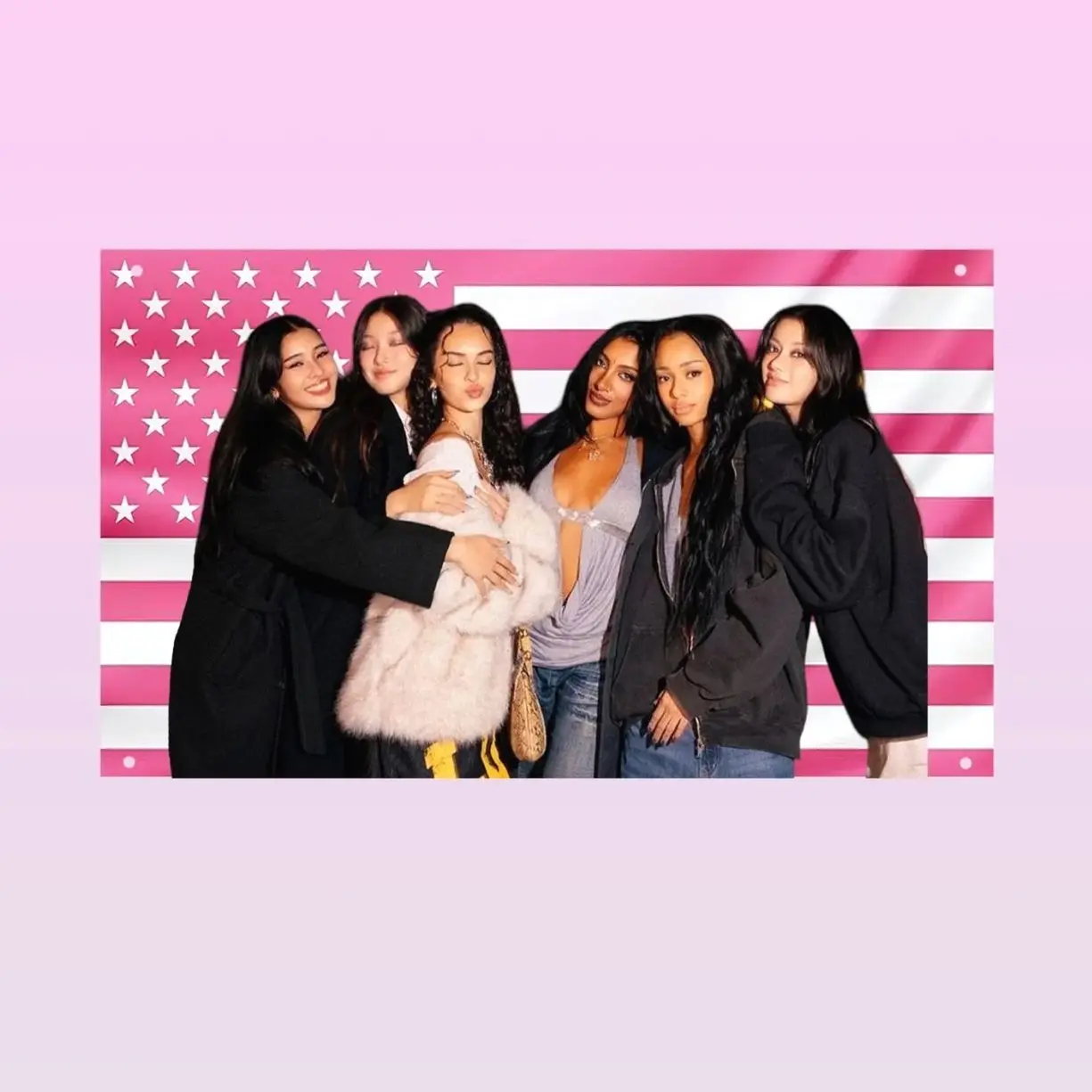 KATSEYE Pink USA Flag | KATSEYE Wall Flag | Pink Aesthetic Tapestry | K-Pop Group Room Decor | Gift for Fans