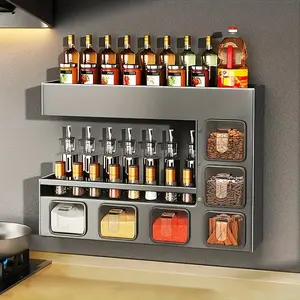 Wall-Mounted Metal Spice Rack with 6 Seasoning Boxes - Space-Saving Kitchen Organizer for Bottles, Jars, and Containers, Durable PET Material, Easy Installation, Modern Design for Contemporary Kitchens, Spice Racks, Wall Mounted Shelf