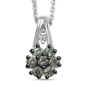 Premium Milanoa Green Sapphire and Luxuriant Lab Grown Cubic ZirconiaG-H SI 0.40 ctw Petal Bloom Pendant Necklace in Rhodium Over Sterling Silver 20 Inches