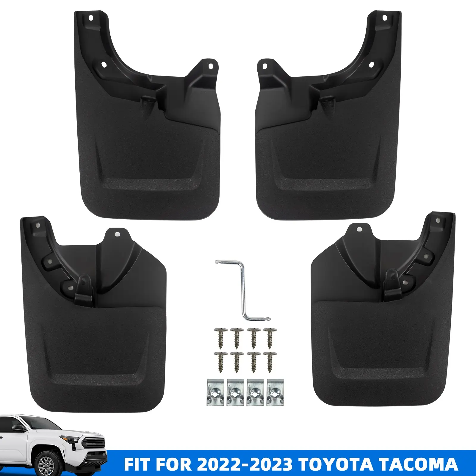 Mud Guards For 2022-2023 Toyota Tacoma Mud Flaps Splash Guards Full Set Front & Rear Molded Mud Guards All Weather Durable Material Fender Protectors Truck Accessories
