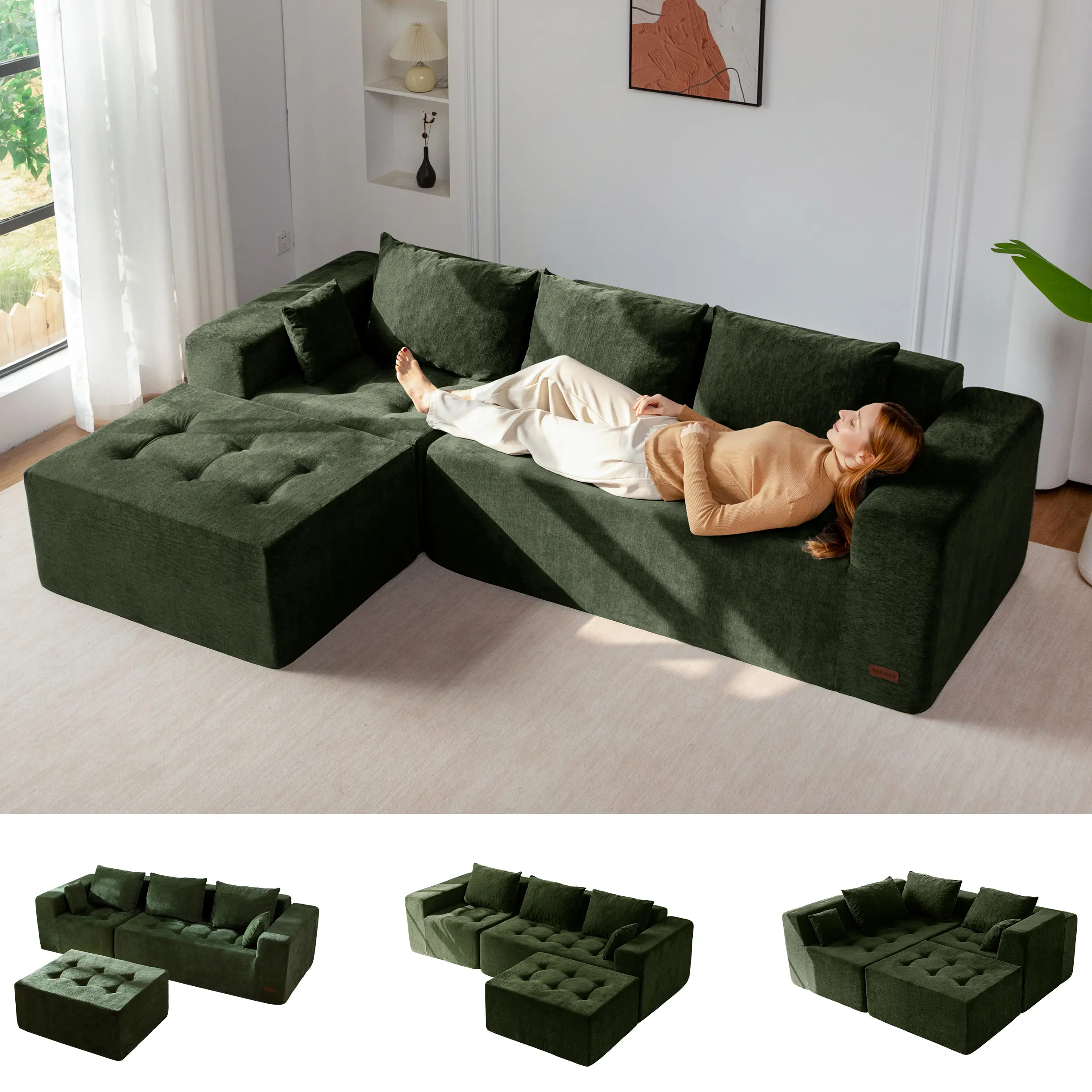 deals for you summervibe MAXYOYO Modular Sectional Sofa Couch, L Shaped Boneless Cloud Couch with Flexible Ottoman, Chenille Upholstered Living Room Sleeper Sofa Chair for Living Room, No Assembly Required