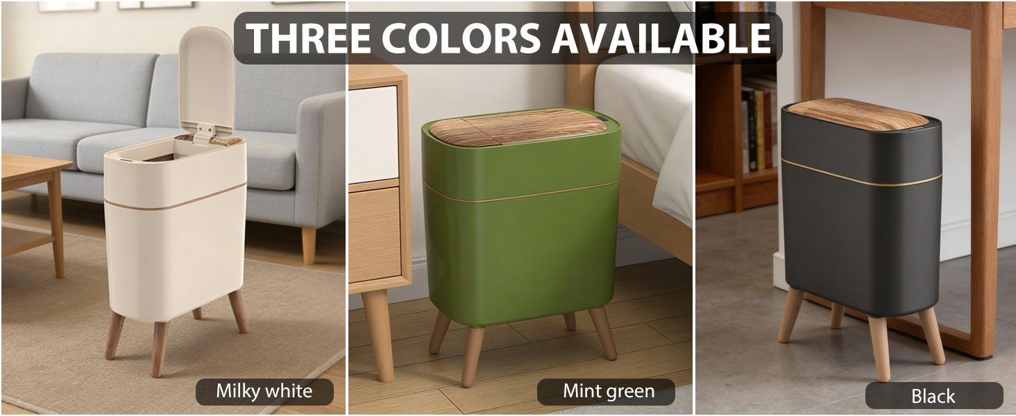 Pukomc Motion Sensor Trash Can with Lid Touchless Waterproof Garbage Bins for Kitchen Bathroom Bedroom Living Room Office Outdoor Black Automatic Dustbin with Wave Stripes and Pop-up Lid