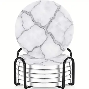 6-Piece Coaster Set Marble Ceramic Non-Slip Heat Resistant, Ideal for Coffee & Drink Home Restaurant Decor Gift