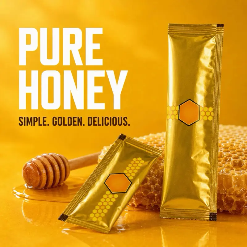 Organic Honey Sachets - 12 x 20g, with Bee Pollen, Natural Sweet Flavor, Pure Nature-Sourced Honey for Staples & Cooking Essentials Ginger