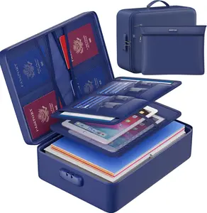 Fireproof Document Bag Set,Fireproof＆Waterproof File Organizer Bag with Lock,5 Layers Protection Fireproof Money Pouch Fireproof Bag Safe Storage for Important Documents,Passport,Laptop,Blue