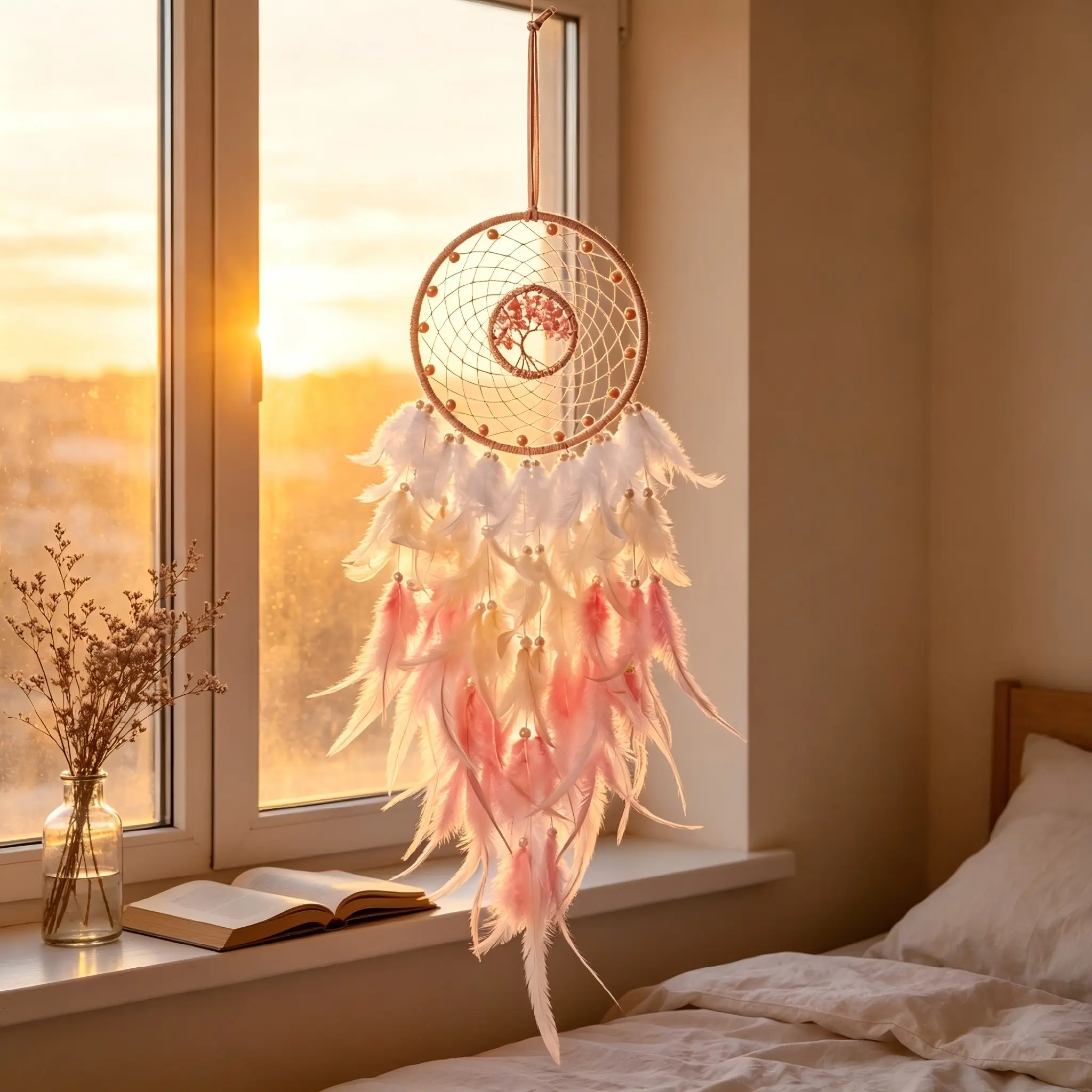 Creative Feather Wind Chime, Bohemian Wind Chime, Sun Catcher Rainbow Light Decor, Garden Patio Courtyard Balcony Hanging Ornament, Indoor Outdoor Use, Perfect Gift
