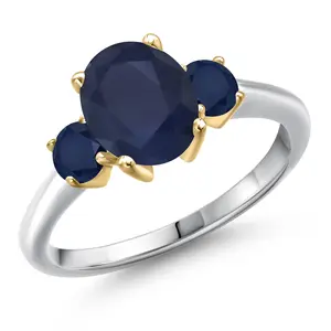 Gem Stone King 2.90 Cttw Blue Sapphire Engagement Ring For Women | 925 Silver and 10K Yellow Gold | Oval 9X7MM | Gemstone September Birthstone