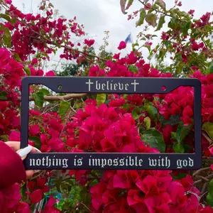 God License Plate Frame, Jesus Car Accessories, Bible Car Decor, Religion Plate Cover Gift, With God Nothing is Impossible Quote Accessory