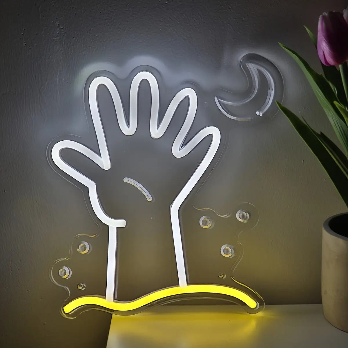 A Luminous, Spooky Skeleton Hand LED Neon Sign, Neon Light Sign, Ambient Decoration Lamp, Perfect for Decor Haunted Houses, Halloween Parties, Horror-Themed Rooms, Bars, Gaming Spaces, Themed Gatherings